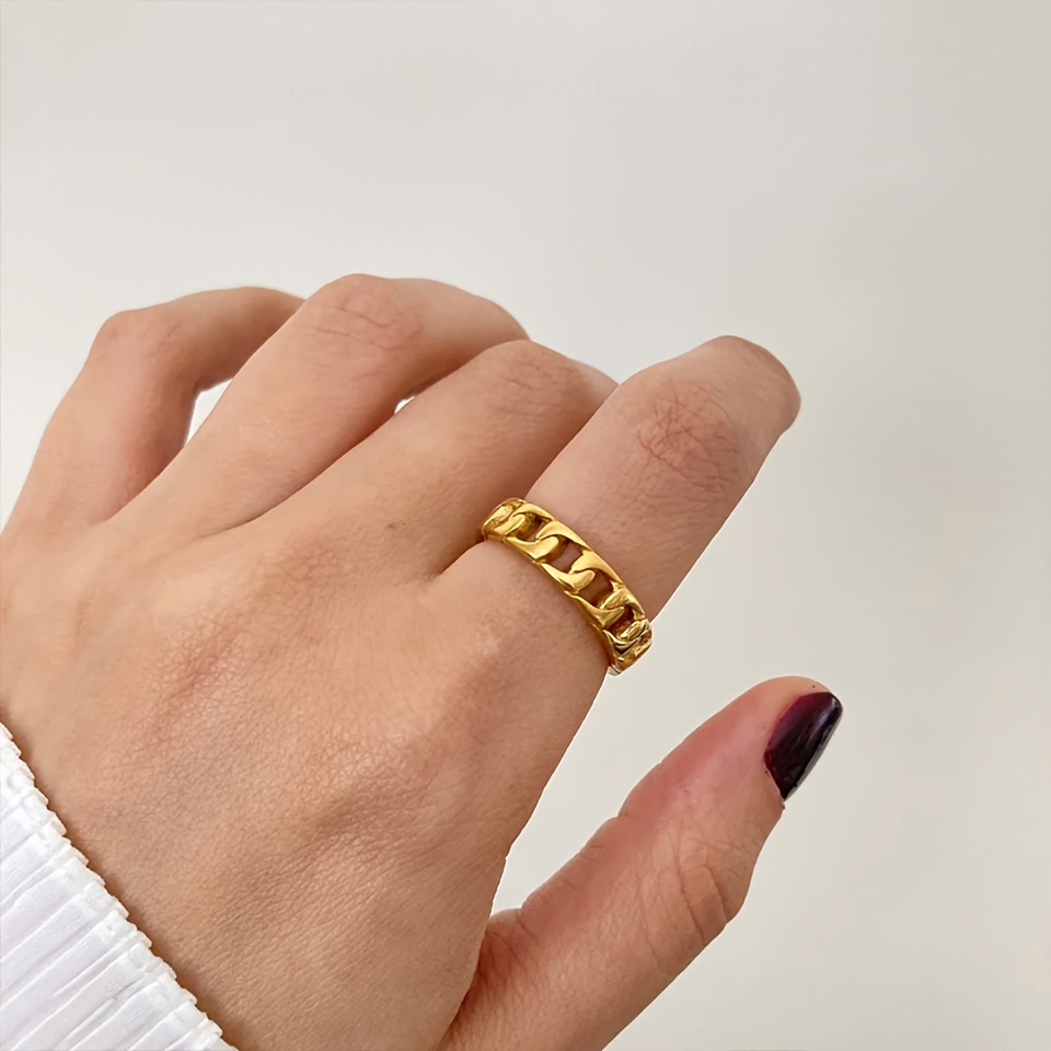 Stainless Steel Cuban Chain Ring Unisex Jewelry